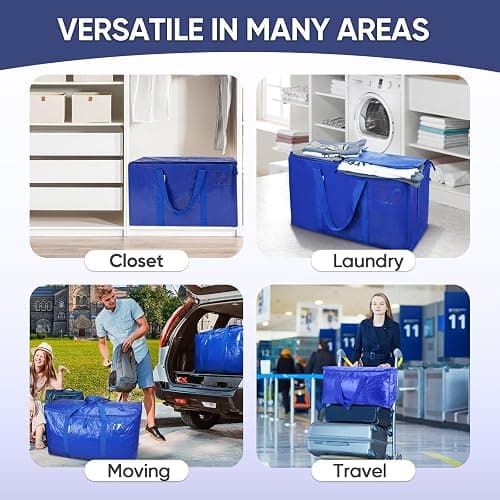 TICONN 6 Pack Extra Large Moving Bags Heavy Duty with Zippers & Carrying Handles, Durable Storage Bags Moving Boxes for Closet Organizers and Storage (6 Pack, Blue) thumbnail 9