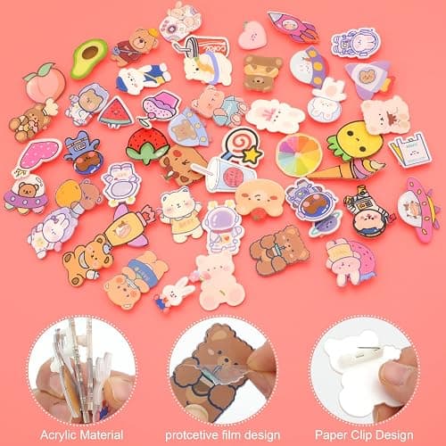Cute Pins for Backpacks,50 Pcs Kawaii Acrylic Pins, Aesthetic for Girl's Bags,Hoodies,Hats,Jackets Decorative Clothing Bags Jackets Hat Backpacks Bag Accessories thumbnail 4