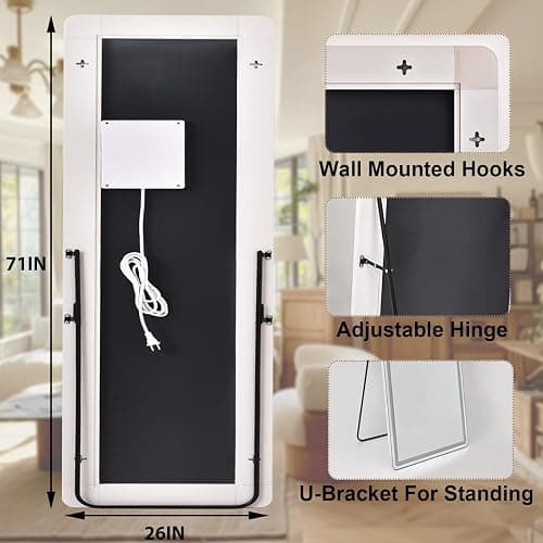 HARRITPURE Full Length Mirror with LED Lights - 71"x26" Lighted Floor Mirror for Bedroom/Cloakroom, Standing Mirror with Lights Dimmable & 3 Color Lighting thumbnail 6