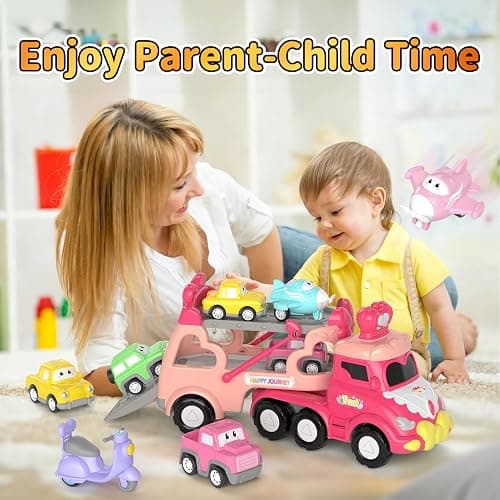 newcrave Truck Toys for 1 2 3 Year Old Girl, 7-in-1 Carrier Cars Toys for Toddler Girls Age 1-2 2-3, Princess Toy with Light & Sound, Easter Christmas Birthday Gifts for 1 2 3+ Year Old Girls thumbnail 7