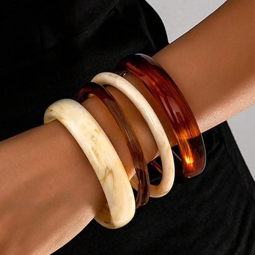 ÌF ME Acrylic Bangles Bracelets for Women, Irregular Acrylic Resin Chunky Bracelets Geometric Fashions Thick Statement bangle Set thumbnail 3