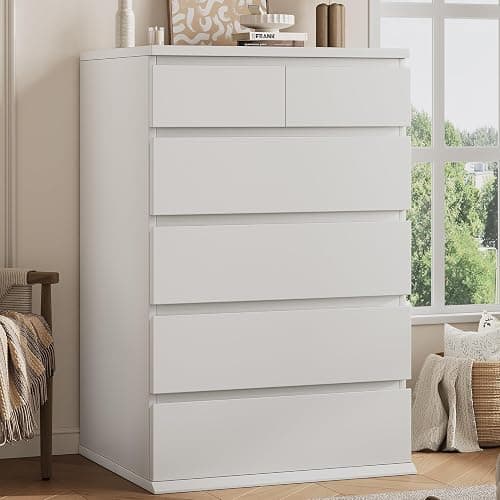 Jocoevol White Tall 6 Drawer Dresser for Bedroom,Dressers & Chests of Drawers with Jewelry Storage,Wood Storage Dresser with Deep Drawers for Living Room Hallway Entryway(40.75" L*23.62" W*15.75") - Image 1