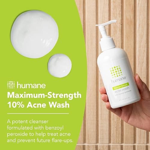 humane Benzoyl Peroxide Acne Body Wash - 10% Maximum-Strength Face, Skin, Butt, and Back Acne Treatment - 8 Fl Oz - Dermatologist-Tested Non-Foaming Acne Face Wash Cleanser - Vegan, Cruelty-Free thumbnail 2