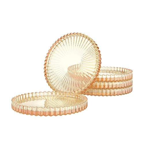 Amber Glass Coaster Set of 5,Round Glass Coaster,Suitable for Cafes, Dining Tables, Offices, Bars, Terraces (Amber) - Image 1