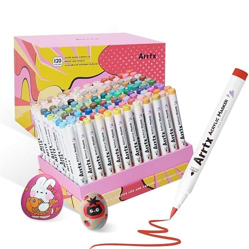 Arrtx 120 Colors Markers Paint Pens, Acrylic Paint Pens for Artists Adults Coloring Drawing Cartoon Anime Comic - Brush Tip for Rock Painting, Wood, Canvas, DIY Crafts Making Art Supplies thumbnail 8