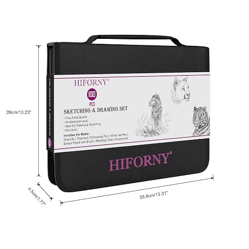 HIFORNY 100 PCS Drawing Set Sketching Kit,Sketch Pencils Art Supplies with Graphite,Charcoal,Blending Tools & Accessories,Portable Zippered Travel Case for Artists & Beginners thumbnail 8