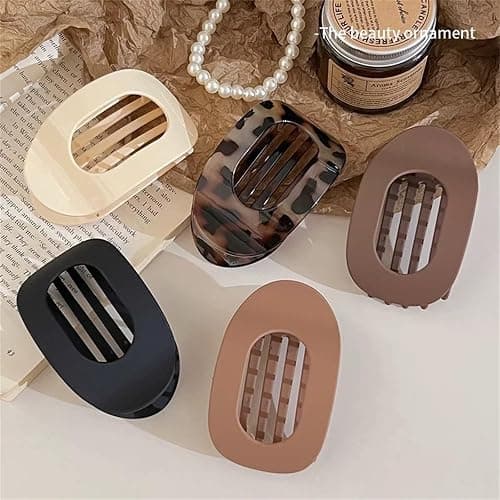 4 Pcs Set Flat Hair Clips for Women - Round Flat Claw Clips Strong Hold Lay Down Claw Clamps Hair Barrettes Alligator Clip- Simple Elegant Duckbill Hair Clip for Thick Thin Hair-B thumbnail 3