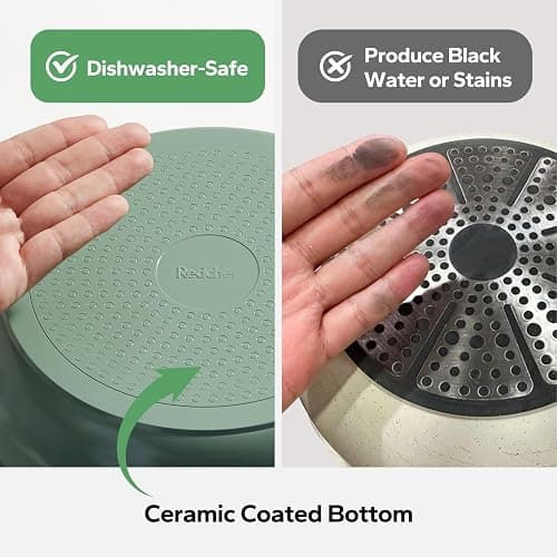 Redchef Ceramic Cookware Set, Removable Handle Pots And Pans Non Stick, Rv Cookware Set, Non Toxic Pots And Pans Set No PFAS & PTFE & PFOA, Detachable Pots And Pans, Dishwasher & Oven Safe (Green) - Green thumbnail 3