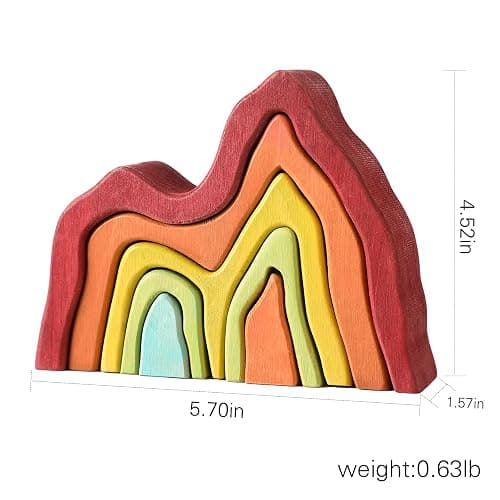 JETM·HH Wooden Rainbow Stacking Toy | House Bulding Block | Montessori Geometry Educational Stacking Game | Learning Educational Toys for Kids Baby Toddler（Volcano） thumbnail 2