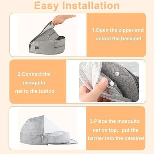 ISELECTOR Portable Bassinet for Baby Travel & Home - Lightweight Foldable Bedside Sleeper with Breathable Mesh, Carry Bag & Storage Pocket, Compact Bassinets for Newborn Infant, Safe Cosleeping Design thumbnail 5