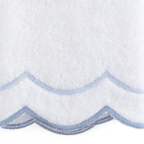 Peri Home 100% Cotton Hand Towel for Bathroom, Embroidered, Soft & Absorbent, 500 GSM, 1 Piece, 16" x 27", White with Blue Scallop thumbnail 6