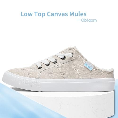 Obtaom Women Canvas Mules Memory Foam Clipper Fashion Sneakers Comfortable Slip-On Mule Backless Holiday Shoes thumbnail 3