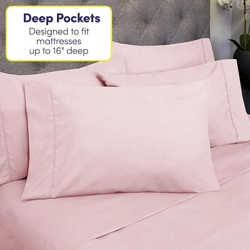 Queen Sheets Pale Pink - 6 Piece 1500 Supreme Collection Fine Brushed Microfiber Deep Pocket Queen Sheet Set Bedding - 2 Extra Pillow Cases, Great Value, Queen, Pale Pink thumbnail 6