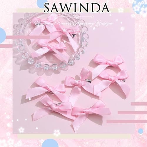 SAWINDA 20PCS Pink Mini Bowknot Ribbon Barrettes - Cute Claw Clips for Teens, Women & Girls' Hair Accessories thumbnail 2