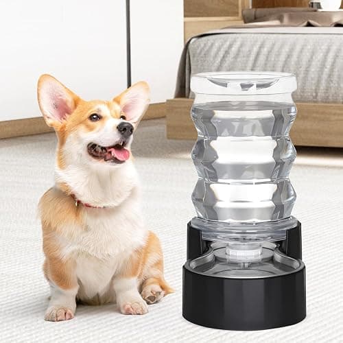 RIZZARI Dog Food Water Dispenser: 7L Automatic Black Large Stainless Steel Waterer with Filter - Gravity Water Feeder - Healthy Hydration for Pets Indoors Outdoors thumbnail 7