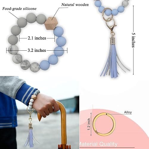 BATUMEYE Keychain Set Gift for Women with Card Holder | Wristlet Strap, Whistle, Travel Bottle Holder, Bottle Opener, Durable Synthetic Leather, Chic Printed Design, Portable thumbnail 7
