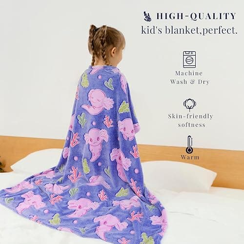 Axolotl Blanket for Girls - Axolotl Gifts Toys for 2 3 4 5 6 7 8 9 10 Year Old Girls Boys - Glow in The Dark Salamander Blanket Christmas Birthday Presents for Toddlers Teens Couch Bed 50"x 60" thumbnail 4