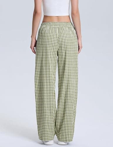 LOMON Women's Striped Gingham Boxer Pants Cotton Pajama Lounge Pj Casual Plaid Trousers Y2K Beach Bottoms with Pockets thumbnail 3