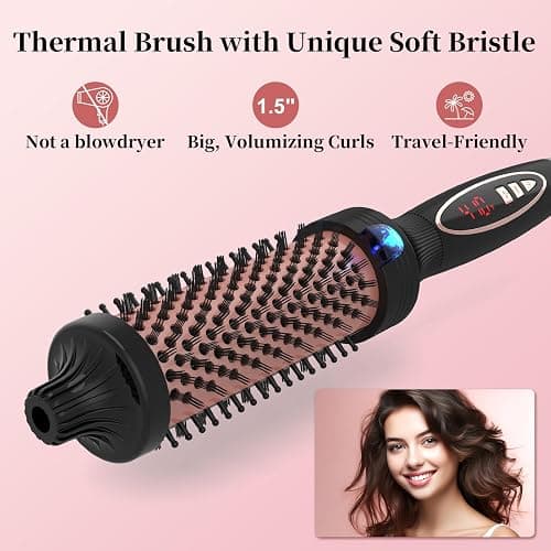 PHOEBE New Upgrade 1.5 Inch Thermal Brush Create Loose & Volume Curls Digital Display 9 Heat Settings Tourmaline Ionic Hair Curler 1 1/2 Inch Curling Iron Brush Dual Voltage for Traveling thumbnail 6