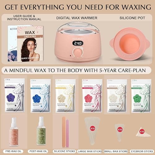 KOTAMU Wax Warmer, Waxing Kit for Women Men Hair Removal, Digital Waxing Machine for Face Eyebrow Bikini Brazilian Leg Body &Sensitive Skin, Pink Wax Kit With 44 Accessories for Home Salon Use thumbnail 3
