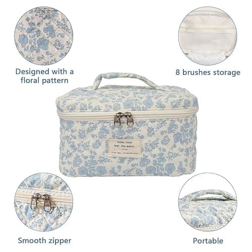 Gosect Large Makeup Bag, Cute Cosmetic Bag for Women Girls, Floral Coquette Aesthetic Toiletry Bag, Travel Make Up Organizer Bag (BDLH) thumbnail 5