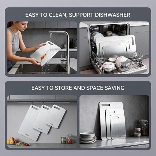 Titanium Cutting Boards Set of 3, 100% Pure Titanium Kitchen Cutting Board, Double-Sided Non-Toxic Cutting Board, Ideal for Slicing and Dicing Meats, Features Handle, Dishwasher Safe thumbnail 6