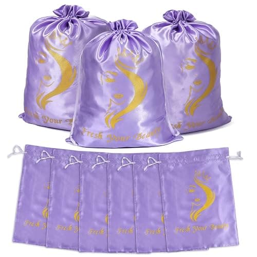 Satin Bags with Drawstring - Soft Pouches for Multiple Pieces, Bundles & Hair Extension Supplies - Home and Salon Use (6PCS Purple) thumbnail 9