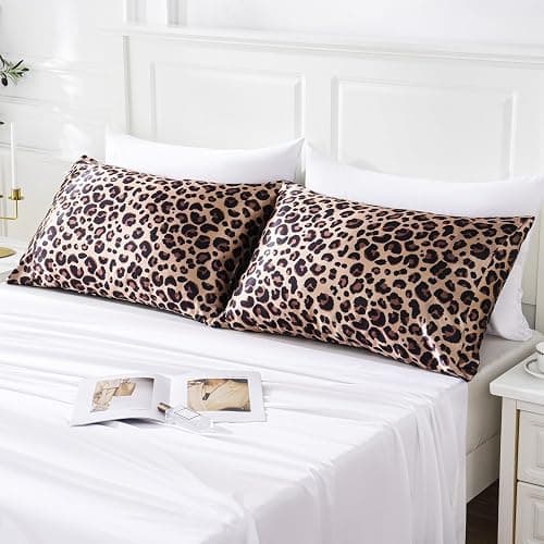 MR&HM Satin Pillowcase for Hair and Skin, Silk Satin Pillowcase 2 Pack, Queen Size Pillow Cases Set of 2, Silky Pillow Cover with Envelope Closure (20x30, Brown Leopard) thumbnail 6
