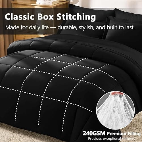 CozyLux Full Size Comforter Set Black - 7 Pieces Bed in a Bag Full, Oeko-Tex Certified Bed Set, All Season Soft Bedding Set with Down Alternative Comforter, Sheets, Pillowcases & Shams thumbnail 4