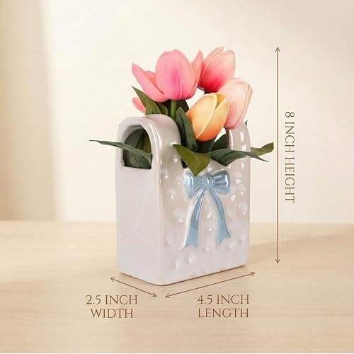 FLOROAD Spring Decor, Artificial Tulips in Ceramic Vase Spring Easter Table Centerpiece for Home Indoor Table Shelf Mantel Living Room Bathroom Bedroom Dining Coffee Bar Kitchen Decoration thumbnail 3