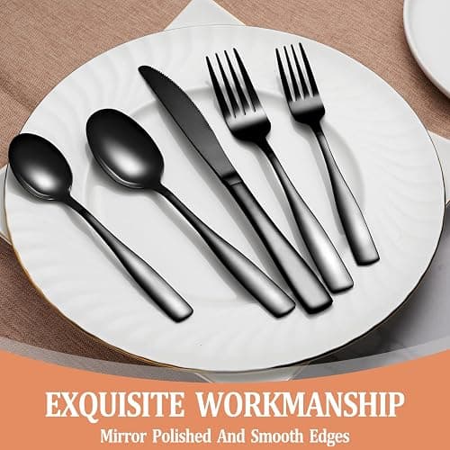 20 Pcs Black Silverware Set, Food-Grade Stainless Steel Flatware Set for 4, Square Cutlery Set, Mirror Polished Tableware Eating Utensils Set for Kitchen, Include Knife Fork Spoon Set,Dishwasher Safe - Black - Square Handle 20 Pieces thumbnail 4