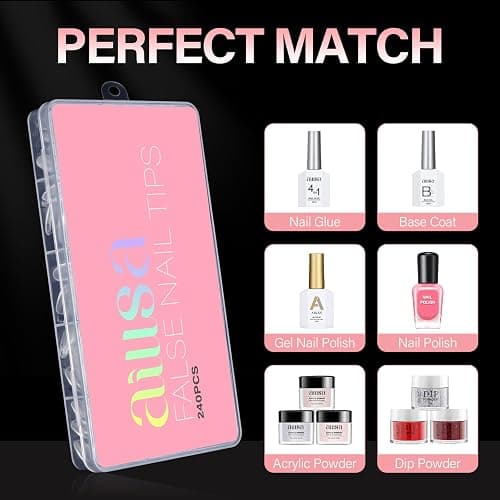 AILLSA Short Almond Thickened Nail Tips for Nail Extensions | Pre-shaped Almond Shaped Half Matte Nails Tips 240pcs 15 Sizes with Storage Box thumbnail 8