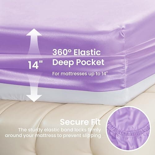 Love's cabin Satin Queen Sheets Set - 4 Piece Lavender Silky Bed Sheets with Deep Pocket, Luxury Silk Feel Satin Queen Size Sheet Set (1 Flat Sheet,1 Fitted Sheet,2 Pillow Cases) thumbnail 4