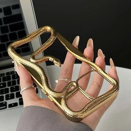 Solid Color Hollow Snake Electroplated Soft Phone Case, Stylish Hollow Snake Shaped Electroplated Phone Case, Mini Shockproof Snake Phone Case for iPhone 15/16 Pro max (Gold,for iPhone15) - Image 1