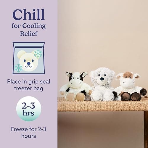 warmies Microwavable & Weighted Stuffed Animals, Black & White Cow - Heated Stuffed Animal Plushie for Warmth & Comfort - Cute Soft Plush Toys for Boys, Girls, Babies & Toddlers thumbnail 5