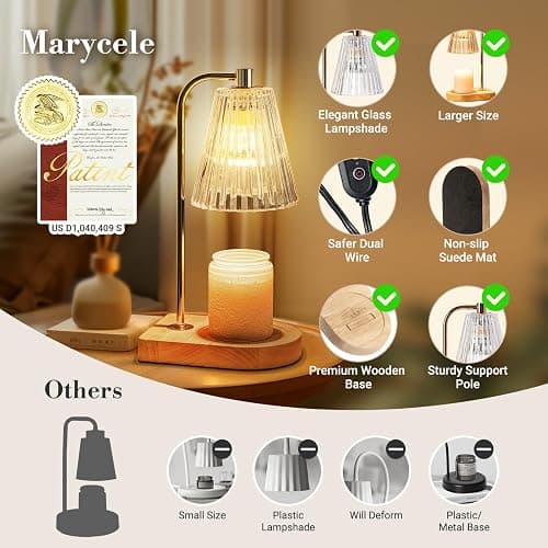 Marycele Candle Warmer Lamp with Timer, Wax Melt Warmer for Jar Candles, Christmas Birthday Gifts for Women Mom Sister Friend, House Warming Gifts for New Home Apartment Decor, Vintage Clear thumbnail 3