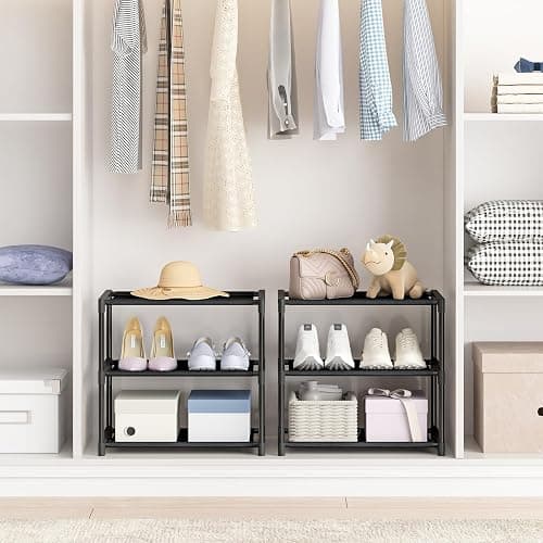 Autonomier 3 Tier Extra Small Shoe Rack (16.3" Wide), Narrow Stackable Shoe Shelf for Kids Toddler Adult, Ultra-Lightweight Shoe Rack Stand for Closet Dorm Bedroom Storage Organizer, Entryway thumbnail 7