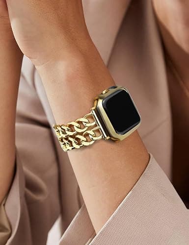 JR.DM Gold Watch Bands for Women Compatible with Apple Watch 38mm 40mm 41mm 42mm (S10/11) Adjustable Metal Band Cowboy Steel Chain Bracelet for iWatch Series1/2/3/4/5/6/7/8/9/10/11 SE 3/2/1 (No Case) thumbnail 8