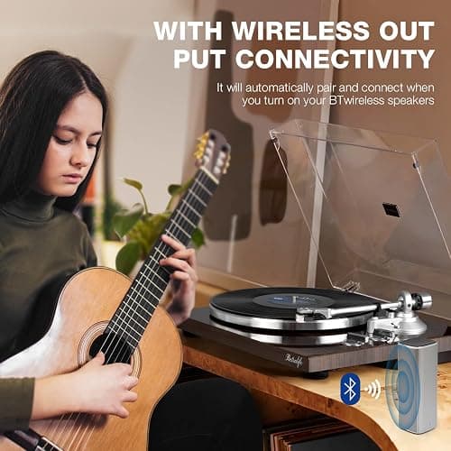 Turntables Belt-Drive Record Player with Wireless Output Connectivity, Vinyl Player Support 33&45 RPM Speed Phono Line USB Digital to PC Recording with Advanced Magnetic Cartridge&Counterweight thumbnail 5