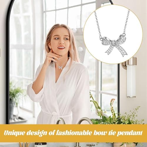 Watlikeup Women's & Girls' 2 Pcs Gold & Silver Butterfly Bow Necklace, Casual Elegant Sterling Silver Bow Necklace, Alloy, Stainless Steel, 24 inches, NECKLACE thumbnail 6