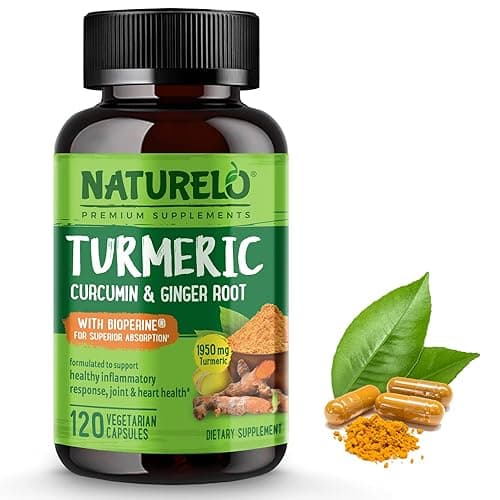NATURELO Turmeric Curcumin - BioPerine for Better Absorption - Curcuminoids, Black Pepper, Ginger Powder - Plant-Based Joint Support - 120 Vegan Capsules - Image 1
