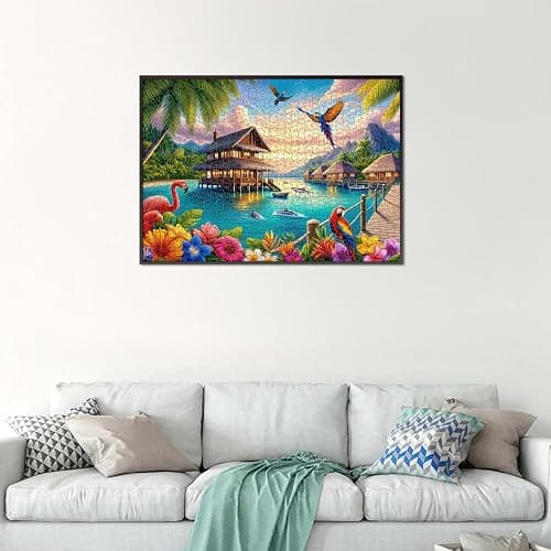 Rocorose 1000 Piece Family Jigsaw Puzzle for Adults, Parrot Flamingo Dolphin Animal Puzzle, Challenging Lakeside Sea Scenic Tropical Islands Puzzle Game Home Decor thumbnail 8