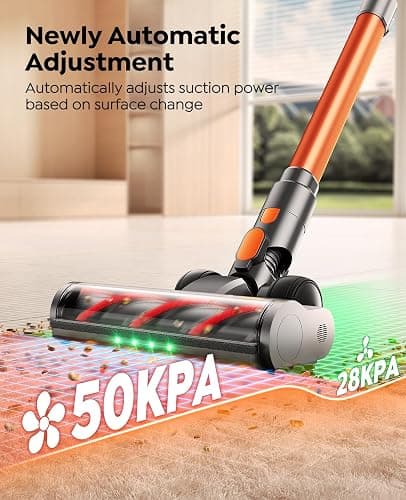 Cordless Vacuum Cleaner 50KPA/600W/65 Mins Cordless Stick Vacuum with Touch Screen, Anti-tangle&AUTO Mode,Wall Charging Powerful Handheld Vacuums for Home Carpet/Car/Pet Hair - Ideal for UK Homes thumbnail 5