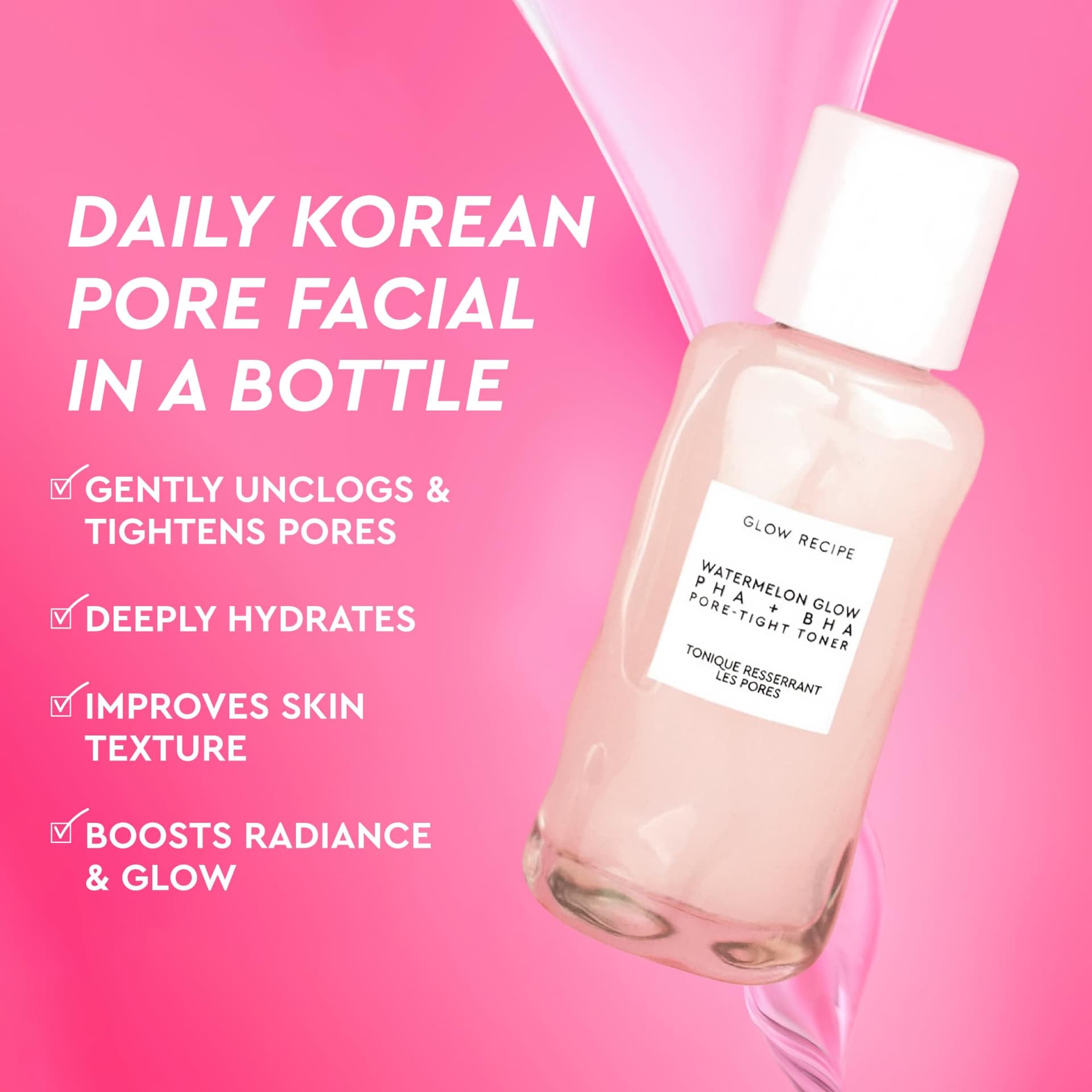 Glow Recipe Mini Watermelon BHA + PHA Pore Tight Face Toner, Mild Exfoliating Toner with Hyaluronic Acid, Cactus Water, Calming Cucumber, Tea Extract, Travel Size, 40ml thumbnail 2