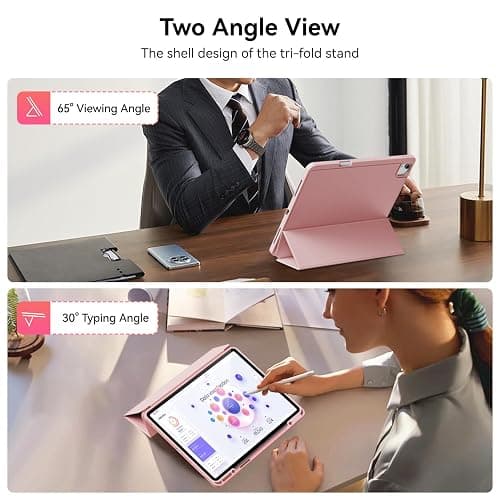 GKABXY Case for iPad Air 13 Inch 2024 M2, iPad Pro 12.9 Case (2022/2021, 6th/5th Gen) with Pencil Holder, Slim Trifold Stand Case, Supports Pencil Pro/USB-C, Auto Wake/Sleep, Pink thumbnail 3