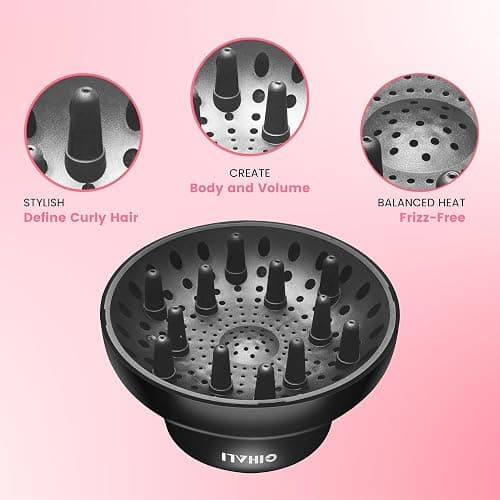 GIHALI Diffuseur Universel Très Solide pour Cheveux Bouclés et Ondulés | Accessoire pour Sèche-Cheveux 4.4-6.6 cm, Portefeuille Robuste, Anti-Frisottis (Noir) thumbnail 4