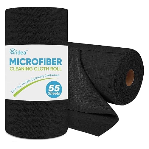 AIDEA Microfiber Cleaning Cloth Roll 55 Sheets, Black Microfiber Towels for Cars, Shop Rags Washable, Cleaning Rags Reusable Paper Towels for Automotive, Workshops, House, Cleaning Supplies 11×9" - Image 1