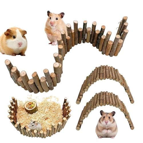 3 PCS Hamster Suspension Bridge Toy, Reptile Hideout Bendable Wooden Bridge 50cm Natural Hideout Molar Chew Toys Toy Wood Ladder Reptile Tank Habitat Decor Wooden Hiding Hut - Image 1