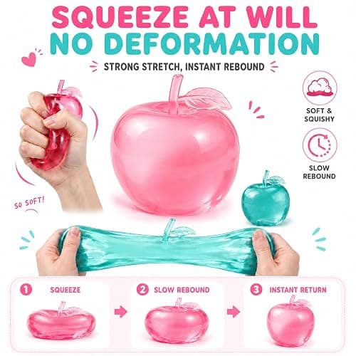 Apple Squishy,Pink Apples Squishy Shaped Stress Balls,Slow Rebound Clear Fruit Squeeze Fidget Toy Anxiety Relief Soft Stress Ball Pinch Sensory Toy (Pink) thumbnail 4