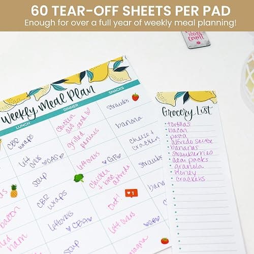 bloom daily planners Magnetic Meal Prep Pad for Fridge - 60 Tear-Off Sheets with Perforated Grocery List - Weekly Menu Organizer (8.5 x 11, Lemons) thumbnail 4